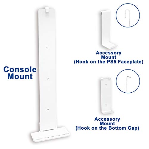 PS5 Wall Mount for Playstation 5 Disc Edition and Digital Edition (Mount The Console on Wall Near or Behind TV with Invisible Design), Including 2 Accessories Holders for Controller & Headset (White)