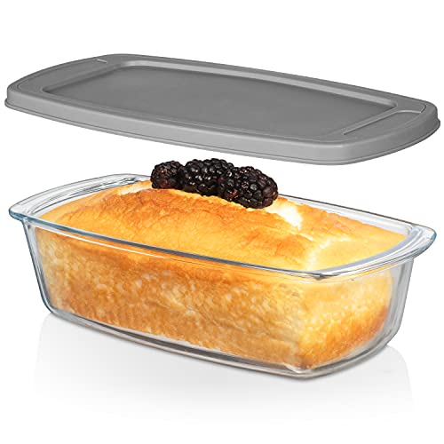 Razab LARGE 7.6 Cups/1800 ML/1.9 Qt Glass Loaf Pan with Lids - Meatloaf Pan BPA free Airtight Lids Grip Handle Easy Carry, Microwave and Oven Safe - Loaf Pans For Baking Bread, Cakes, Glass Loaf Pan