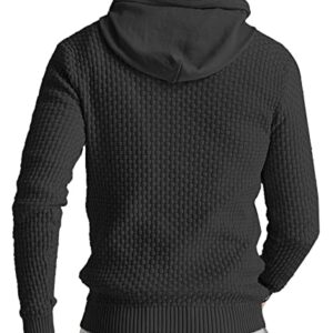 Zaitun Mens Hooded Sweatshirt Long Sleeve Solid Knitted Hoodie Pullover Sweater Black