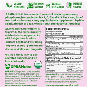 XPRS Nutra Organic Alfalfa Powder - Premium Vegan Alfalfa Supplement Rich in Calcium, Antioxidants, Vitamins - Farmer Alfalfa Supplement for Kids and Adults - Vegan Friendly Alfalfa Leaf (4 Ounce)