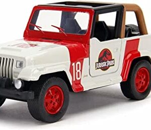 Jada Toys Jurassic World 1:32 Jeep Wrangler Die-cast Car, Toys for Kids and Adults,White/Red