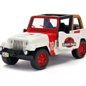 Jada Toys Jurassic World 1:32 Jeep Wrangler Die-cast Car, Toys for Kids and Adults,White/Red