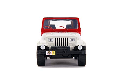 Jada Toys Jurassic World 1:32 Jeep Wrangler Die-cast Car, Toys for Kids and Adults,White/Red