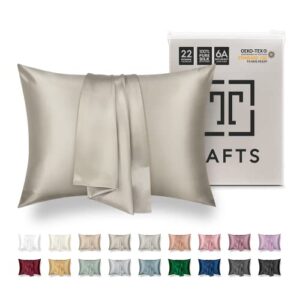 tafts 22mm 100% pure mulberry 6a silk pillowcase for hair & skin with envelope closure, no zipper, cooling, natural, organic, double sided pillow case (taupe, queen 20"x30" 1pc)