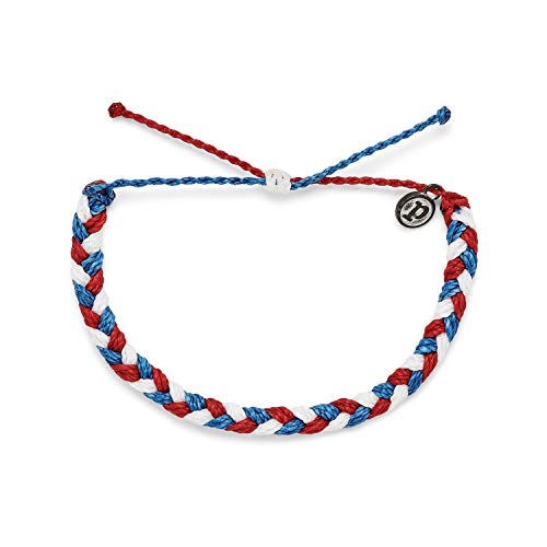 Pura Vida Red White Blue Multi Braided Bracelet - 100% Waterproof, Adjustable Band - Plated Brand Charm