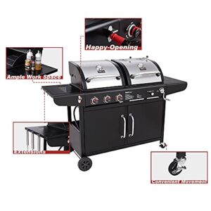 Royal Gourmet ZH3002C 3-Burner 25,500-BTU Dual Fuel Cabinet Gas and Charcoal Grill Combo with Cover, Outdoor Barbecue, Black