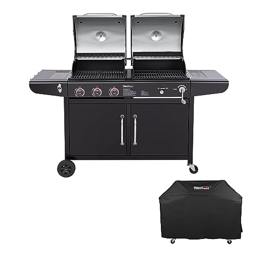 Royal Gourmet ZH3002C 3-Burner 25,500-BTU Dual Fuel Cabinet Gas and Charcoal Grill Combo with Cover, Outdoor Barbecue, Black