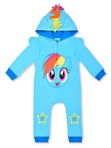 my little pony girls’ rainbow dash zip up long sleeve hooded costume romper for newborn, infant and toddler – blue