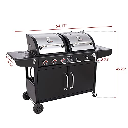 Royal Gourmet ZH3002C 3-Burner 25,500-BTU Dual Fuel Cabinet Gas and Charcoal Grill Combo with Cover, Outdoor Barbecue, Black