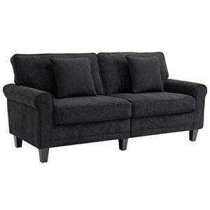 homcom modern 3-seater sofa 78" thick padded comfy couch with 2 pillows, corduroy fabric upholstery, pine wood legs and rounded arms for living room, black