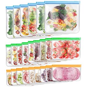 24 pack reusable food storage bags - non plastic & silicone gallon freezer bags sandwich snack resealable lunch bags extra thick leakproof for marinate food & fruit cereal travel items home kitchen