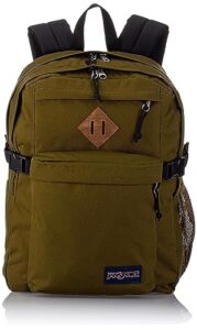 jansport main campus backpack - travel, or work bookbag w 15-inch laptop sleeve and dual water bottle pockets, army green