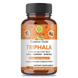 organic veda triphala capsules, 2000mg – premium ayurvedic herbal supplement made with organic herbs amla, haritaki, bibhitaki fruits for colon, digestive & immune system – 120 veggie