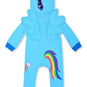 My Little Pony Girls’ Rainbow Dash Zip Up Long Sleeve Hooded Costume Romper for Newborn, Infant and Toddler – Blue