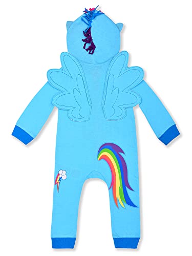 My Little Pony Girls’ Rainbow Dash Zip Up Long Sleeve Hooded Costume Romper for Newborn, Infant and Toddler – Blue
