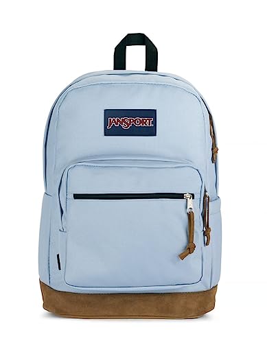 JanSport Right Pack Backpack - Travel, Work, or Laptop Bookbag with Leather Bottom, Blue Dusk