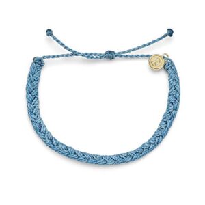 pura vida sky blue solid braided bracelet - 100% waterproof, adjustable band - plated brand charm