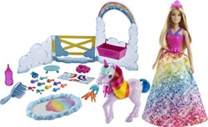 barbie dreamtopia unicorn & doll playset with 18 accessories, includes color change & potty features, gift for 3 to 7 year olds, gtg01