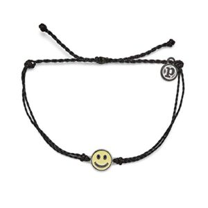 pura vida enamel happy face bracelet - 100% waterproof, adjustable band - plated brand charm, black