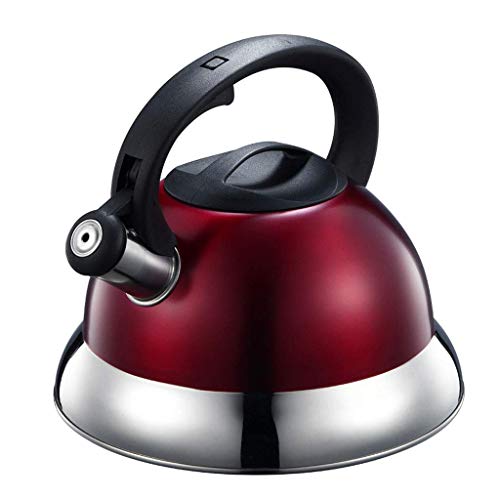 PDGJG Whistling Tea Kettle Modern Red Stainless Steel Whistling Tea Pot for Stovetop，Grip Ergonomic Handle (Red)