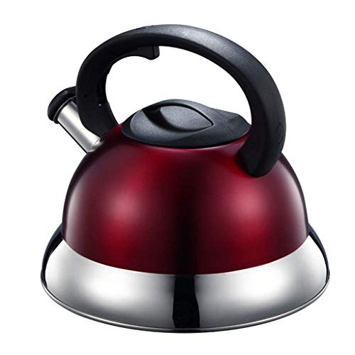 PDGJG Whistling Tea Kettle Modern Red Stainless Steel Whistling Tea Pot for Stovetop，Grip Ergonomic Handle (Red)