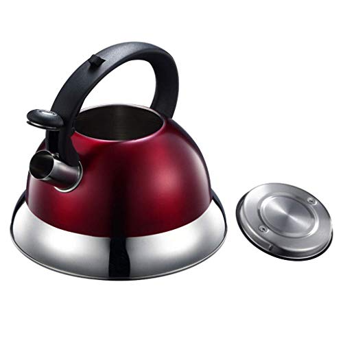 PDGJG Whistling Tea Kettle Modern Red Stainless Steel Whistling Tea Pot for Stovetop，Grip Ergonomic Handle (Red)