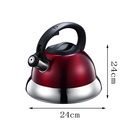 PDGJG Whistling Tea Kettle Modern Red Stainless Steel Whistling Tea Pot for Stovetop，Grip Ergonomic Handle (Red)