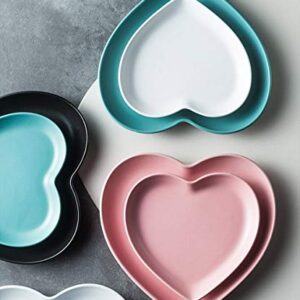 FUYU 2pcs Colorful Matte Heart Shaped Ceramic Dinner Plate Salad Plate Dessert Plate Steak Plate