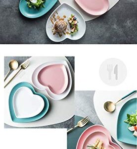 FUYU 2pcs Colorful Matte Heart Shaped Ceramic Dinner Plate Salad Plate Dessert Plate Steak Plate