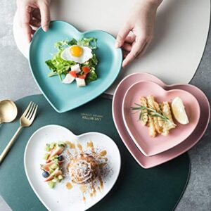 FUYU 2pcs Colorful Matte Heart Shaped Ceramic Dinner Plate Salad Plate Dessert Plate Steak Plate