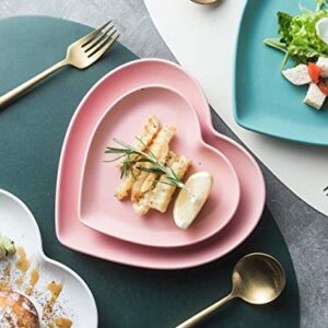 FUYU 2pcs Colorful Matte Heart Shaped Ceramic Dinner Plate Salad Plate Dessert Plate Steak Plate