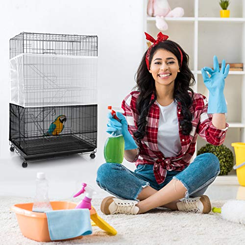 Adjustable Bird Cage Net Cover Birdcage Seed Feather Catcher Soft Skirt Guard Birdcage Nylon Mesh Netting for Parrot Parakeet Macaw Round Square Cages (Black, 78.7 x 15 Inch/ 200 x 37 cm)