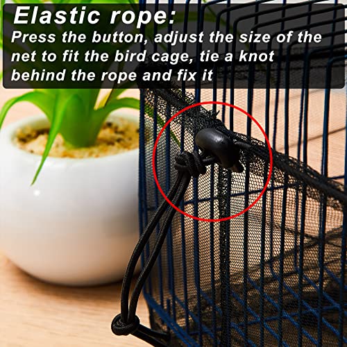 Adjustable Bird Cage Net Cover Birdcage Seed Feather Catcher Soft Skirt Guard Birdcage Nylon Mesh Netting for Parrot Parakeet Macaw Round Square Cages (Black, 78.7 x 15 Inch/ 200 x 37 cm)