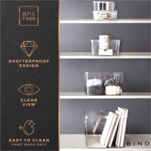 BINO Plastic Storage Containers, Small - 4 Pack THE LUCID COLLECTION, Multi-Use Organizer Bins Built-In Handles BPA-Free Clear, Fridge, Pantry & Home Organization