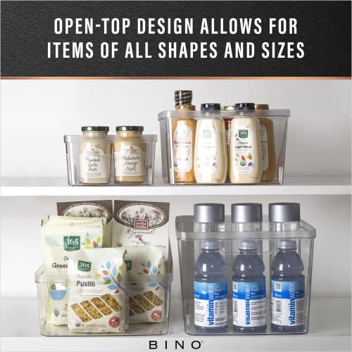 BINO Plastic Storage Containers, Small - 4 Pack THE LUCID COLLECTION, Multi-Use Organizer Bins Built-In Handles BPA-Free Clear, Fridge, Pantry & Home Organization