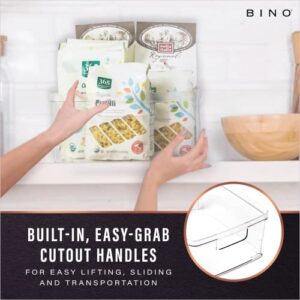 BINO Plastic Storage Containers, Small - 4 Pack THE LUCID COLLECTION, Multi-Use Organizer Bins Built-In Handles BPA-Free Clear, Fridge, Pantry & Home Organization