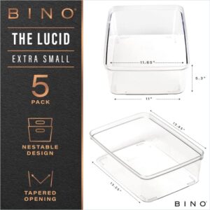 BINO | Plastic Storage Bins, X-Small - 5 Pack | THE LUCID COLLECTION | Multi-Use Built-In Handles BPA-Free Clear Storage Containers | Fridge Organizer | Pantry & Home Organization