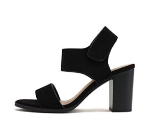soda topshoeave wait womens open toe chunky heel ankle strap shoes block high heel dress sandals (black nubuck, numeric_10)