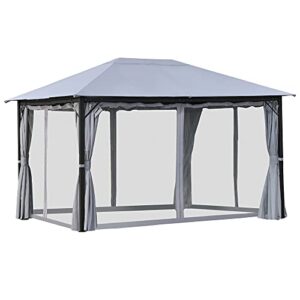 outsunny 10' x 13' patio gazebo, aluminum frame, outdoor gazebo canopy shelter with netting & curtains, garden, lawn, backyard and deck, gray