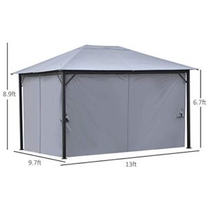 Outsunny 10' x 13' Patio Gazebo, Aluminum Frame, Outdoor Gazebo Canopy Shelter with Netting & Curtains, Garden, Lawn, Backyard and Deck, Gray