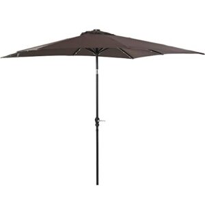 outsunny 9' x 7' patio umbrella outdoor table market umbrella with crank, solar led lights, 45° tilt, push-button operation, for deck, backyard, pool and lawn, brown