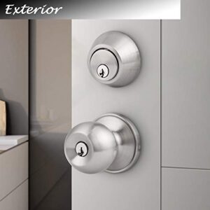 knobelite (10 Set Keyed Alike Entry Door Knob with Single Cylinder Deadbolt Combo Pack, Satin Nickel Finish Door Hardware Locks, All Same Key Door Knobs with Lock and Key for Front and Entrance Door