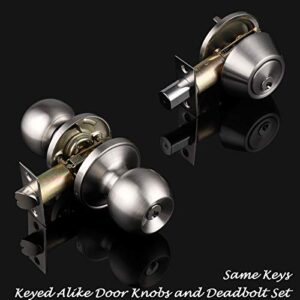 knobelite (10 Set Keyed Alike Entry Door Knob with Single Cylinder Deadbolt Combo Pack, Satin Nickel Finish Door Hardware Locks, All Same Key Door Knobs with Lock and Key for Front and Entrance Door