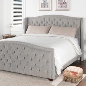 Jennifer Taylor Home Marcella Upholstered Shelter Headboard Bed Set, California King, Silver Grey Polyester