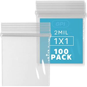 gpi pack of 100-1" x 1" 2.5 mil thick, clear plastic jewelry zip bags, reclosable strong poly baggies with resealable zip top lock for pills, meds, jewelry, travel, storage, packaging & shipping.