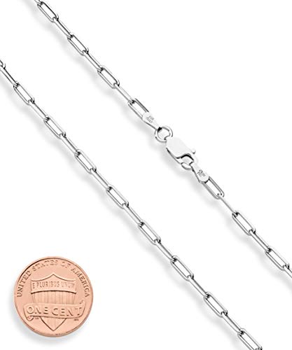 Miabella Solid 925 Sterling Silver Italian 2.5mm Paperclip Link Chain Necklace for Women Men, Made in Italy (Length 20 Inches)