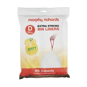 morphy richards 979038 kitchen bin 60l lemon scented heavy duty drawstring bin liners, 20 pack, white compatible with most 60l bin