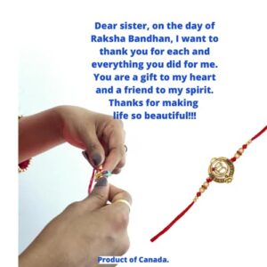 Khanda Raksha Bandhan Brother Gift Pack- Rakhee Bracelet - Large Postcard, Kum Kum Powder, Raw Rice – Indian Rakhri Friendship Thread - Gift from Sister to Brother (Khanda Ik Onkar Red)