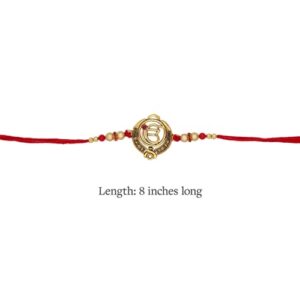 Khanda Raksha Bandhan Brother Gift Pack- Rakhee Bracelet - Large Postcard, Kum Kum Powder, Raw Rice – Indian Rakhri Friendship Thread - Gift from Sister to Brother (Khanda Ik Onkar Red)