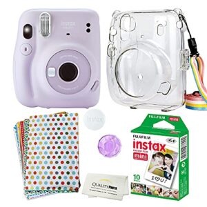 fujifilm instax mini 11 camera with clear case, films and stickers bundle (lilac purple)